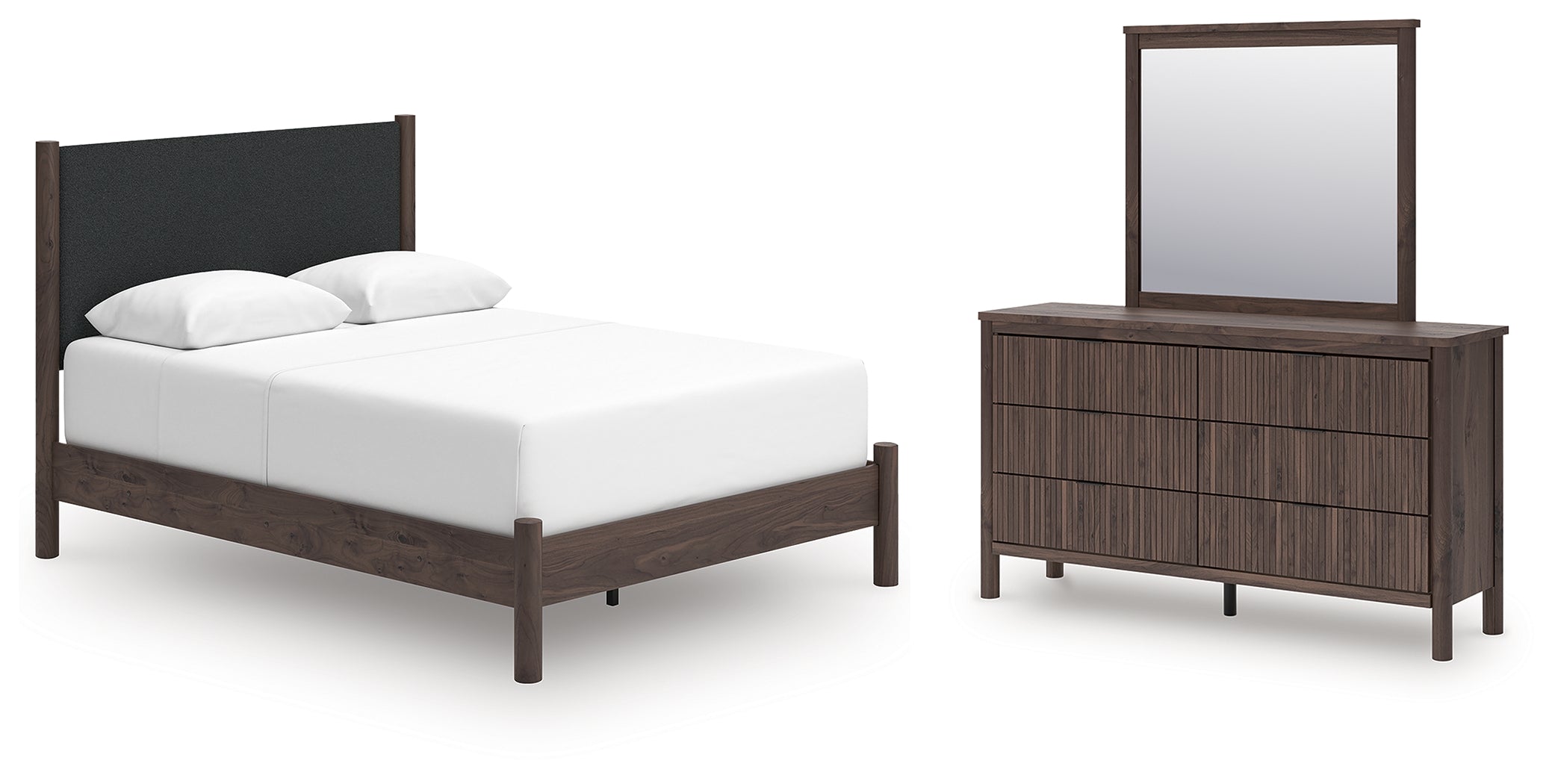 Best Deals Furniture - Ashley Furniture - Pamytta Queen Upholstered Panel Bed, Dresser and Mirror - Queen Upholstered Panel Bed, Dresser and Mirror - PCB2614B25