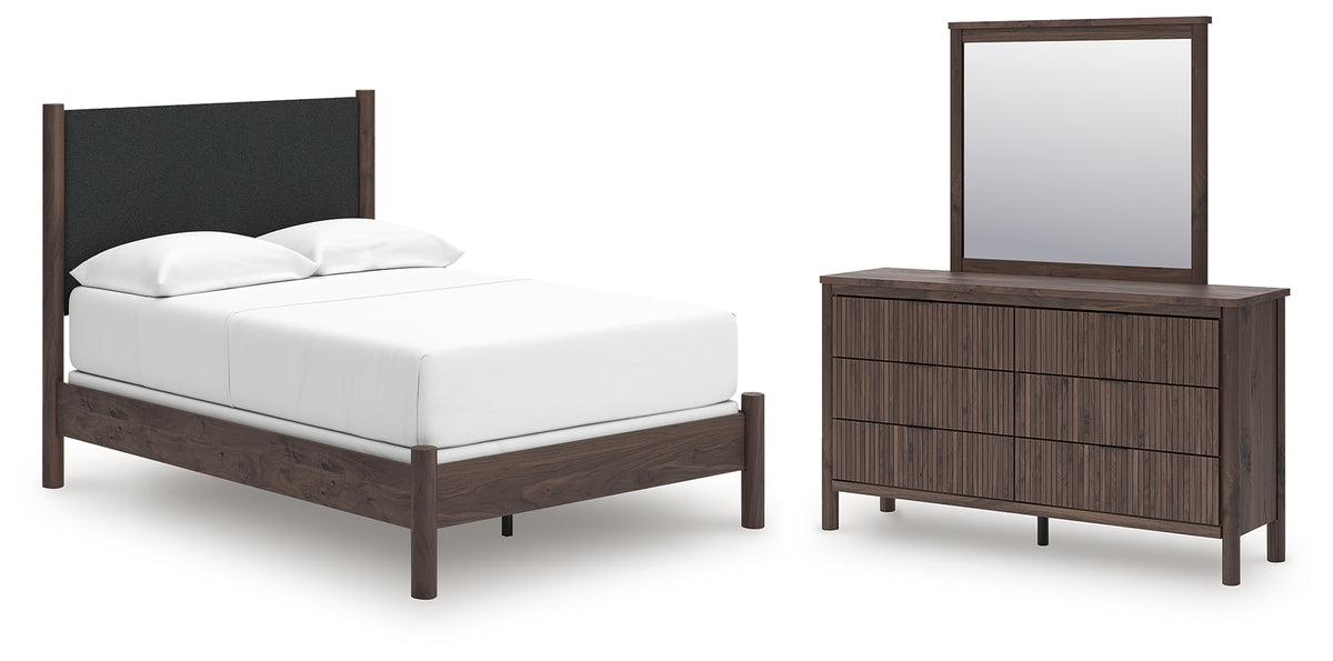 Best Deals Furniture - Ashley Furniture - Pamytta Full Upholstered Panel Bed, Dresser and Mirror - Full Upholstered Panel Bed, Dresser and Mirror - PCB2614B23