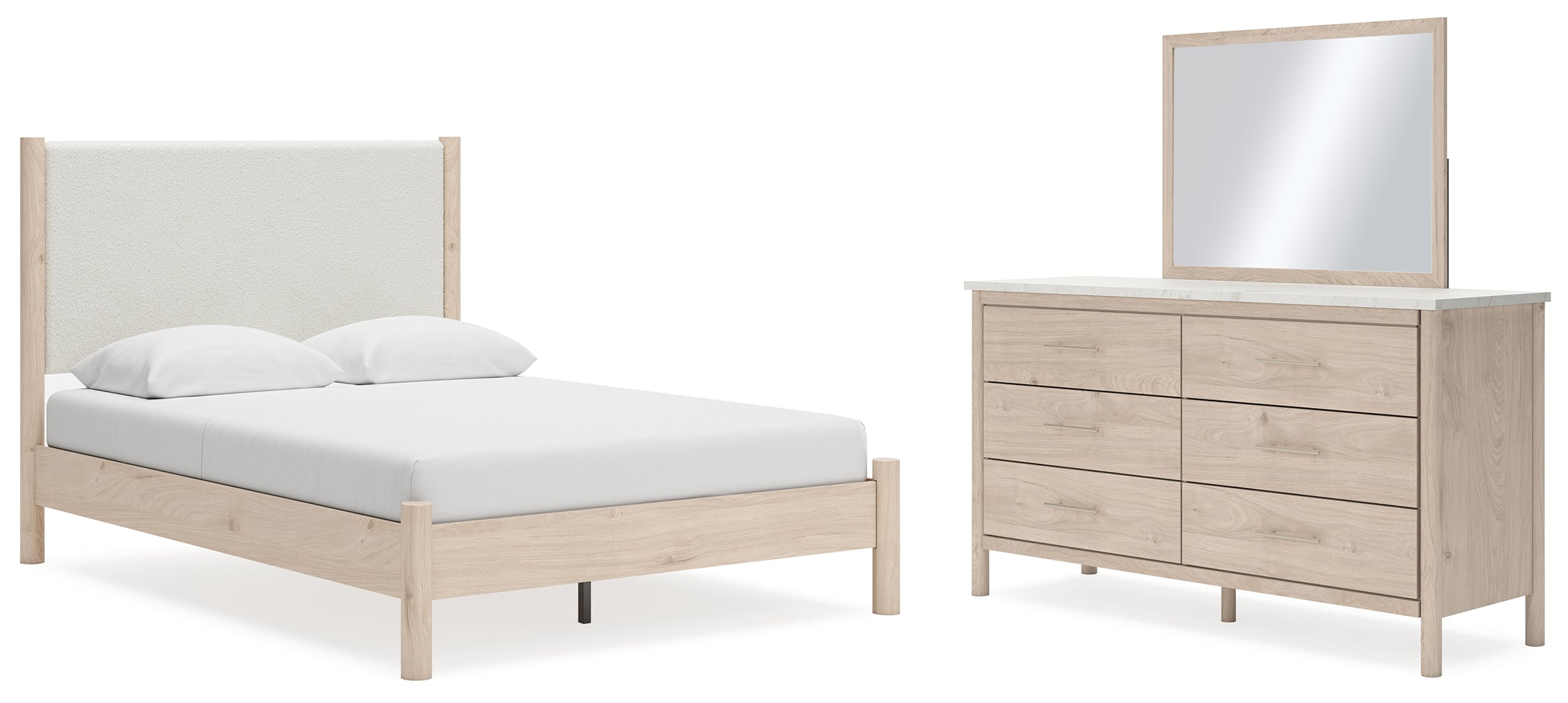 Best Deals Furniture - Ashley Furniture - Cadmori Queen Upholstered Panel Bed - Queen Upholstered Panel Bed, Dresser and Mirror / Two-tone - B2615B5