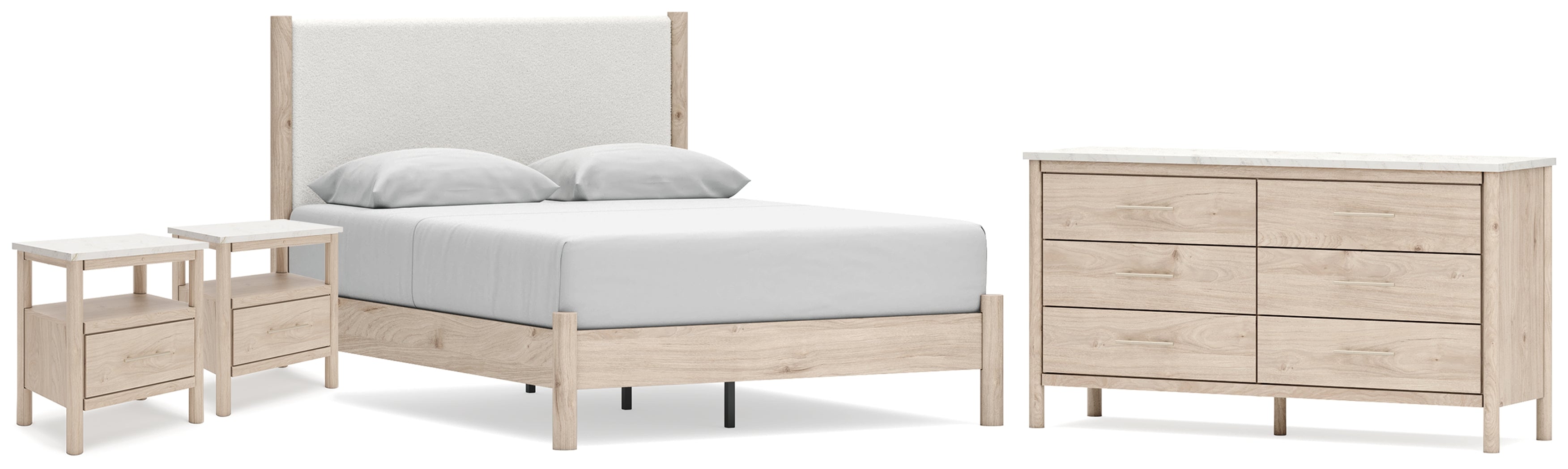 Best Deals Furniture - Ashley Furniture - Cadmori Queen Panel Bed, Dresser and 2 Nightstands - Queen Panel Bed, Dresser and 2 Nightstands / Tan - B2615B25