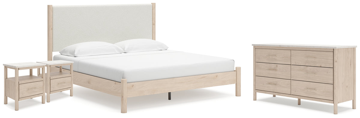 Best Deals Furniture - Ashley Furniture - Cadmori King Panel Bed, Dresser and 2 Nightstands - King Panel Bed, Dresser and 2 Nightstands / Tan - B2615B24