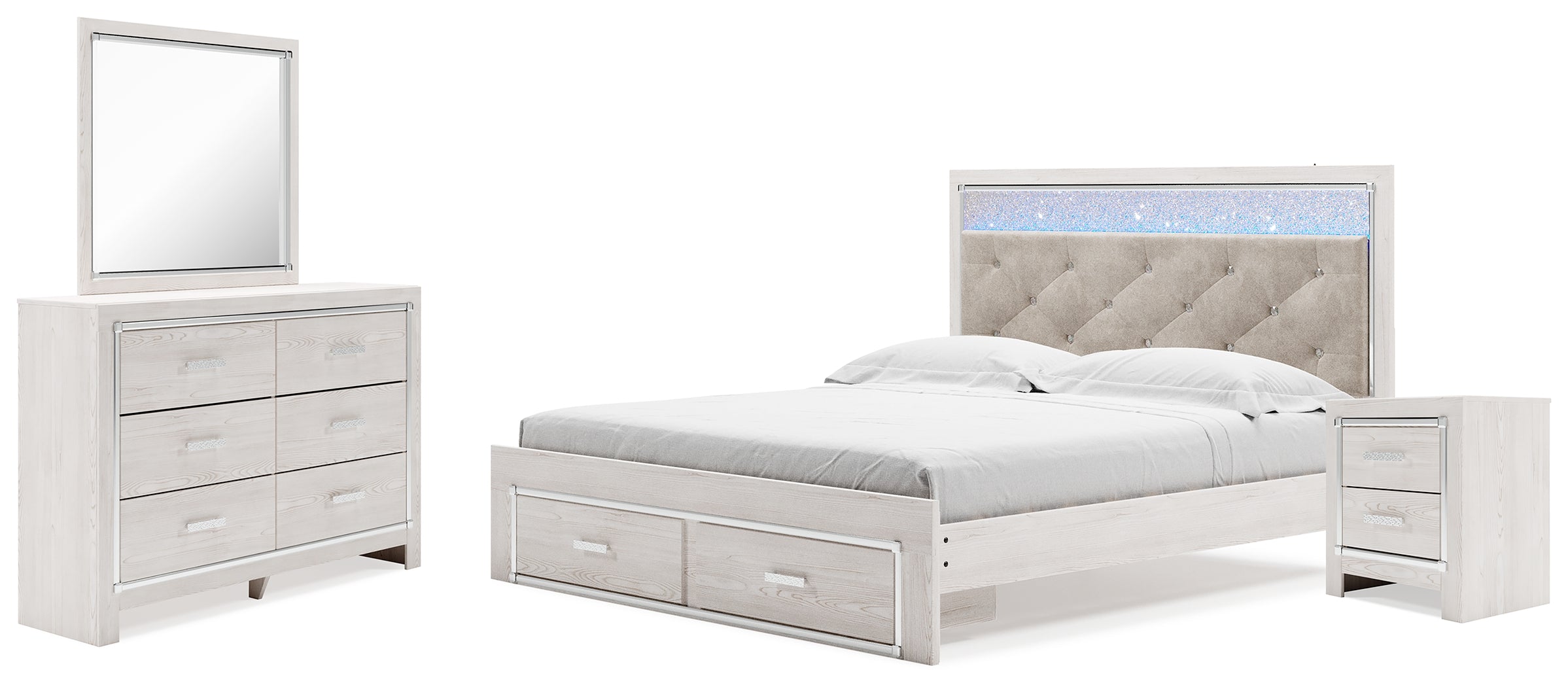 Best Deals Furniture - Ashley Furniture - Altyra King Upholstered Panel Storage Bed, Dresser, Mirror and Nightstand - King Upholstered Panel Storage Bed, Dresser, Mirror and Nightstand - B2640B32