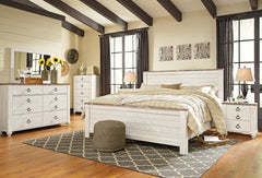 Best Deals Furniture - Ashley Furniture - Willowton King Panel Bed, Dresser, Mirror, Chest and 2 Nightstands - King Panel Bed, Dresser, Mirror, Chest and 2 Nightstands - B267B45