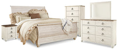 Best Deals Furniture - Ashley Furniture - Willowton King Sleigh Bed, Dresser, Mirror, Chest and Nightstand - King Sleigh Bed, Dresser, Mirror, Chest and Nightstand - B267B61