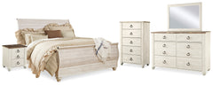Best Deals Furniture - Ashley Furniture - Willowton King Sleigh Bed, Dresser, Mirror, Chest and 2 Nightstands - King Sleigh Bed, Dresser, Mirror, Chest and 2 Nightstands - B267B44