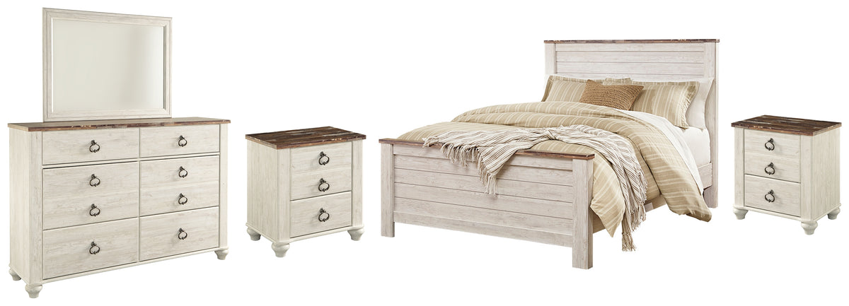 Best Deals Furniture - Ashley Furniture - Willowton Queen Panel Bed, Dresser, Mirror and 2 Nightstands - Queen Panel Bed, Dresser, Mirror and 2 Nightstands - B267B35