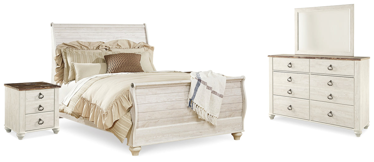Best Deals Furniture - Ashley Furniture - Willowton Queen Sleigh Bed, Dresser, Mirror and 2 Nightstands - Queen Sleigh Bed, Dresser, Mirror and 2 Nightstands - B267B55
