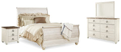 Best Deals Furniture - Ashley Furniture - Willowton Queen Sleigh Bed, Dresser, Mirror and 2 Nightstands - Queen Sleigh Bed, Dresser, Mirror and 2 Nightstands - B267B55