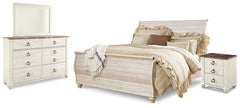 Best Deals Furniture - Ashley Furniture - Willowton King Sleigh Bed, Dresser, Mirror and Nightstand - King Sleigh Bed, Dresser, Mirror and Nightstand - B267B33