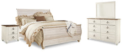 Best Deals Furniture - Ashley Furniture - Willowton King Sleigh Bed, Dresser, Mirror and 2 Nightstands - King Sleigh Bed, Dresser, Mirror and 2 Nightstands - B267B46