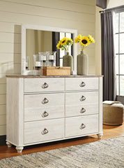 Best Deals Furniture - Ashley Furniture - Willowton Dresser and Mirror - Dresser and Mirror / Whitewash - B267B1