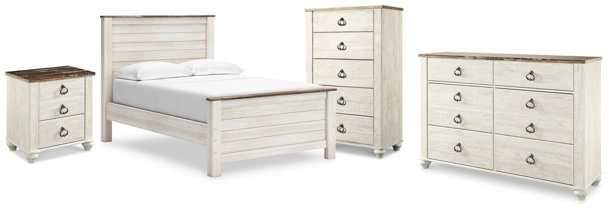 Best Deals Furniture - Ashley Furniture - Willowton Full Panel Bed, Dresser, Chest and Nightstand - Full Panel Bed, Dresser, Chest and Nightstand - B267B73