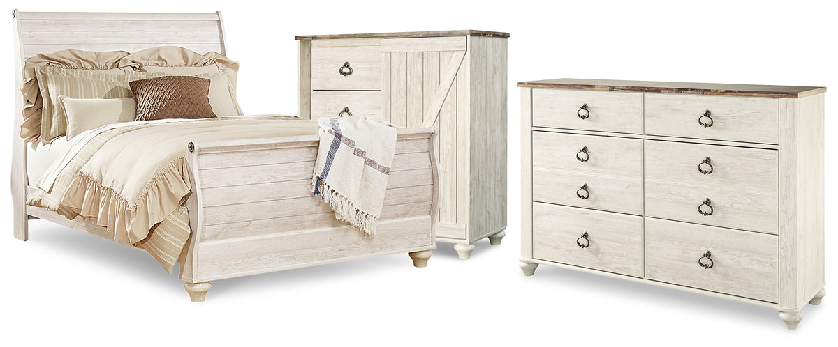 Best Deals Furniture - Ashley Furniture - Willowton Queen Sleigh Bed, Dresser and Chest - Queen Sleigh Bed, Dresser and Chest - B267B63