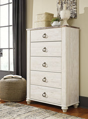 Best Deals Furniture - Ashley Furniture - Willowton Chest of Drawers - Five Drawer Chest / Whitewash - B267-46