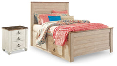 Best Deals Furniture - Ashley Furniture - Willowton Full Panel Bed with Storage and Nightstand - Full Panel Bed with Storage and Nightstand / Whitewash - B267B66