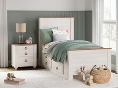 Best Deals Furniture - Ashley Furniture - Willowton Twin Panel Bed with 2 Storage Drawers - Twin Panel Bed with 2 Storage Drawers / Whitewash - B267B21