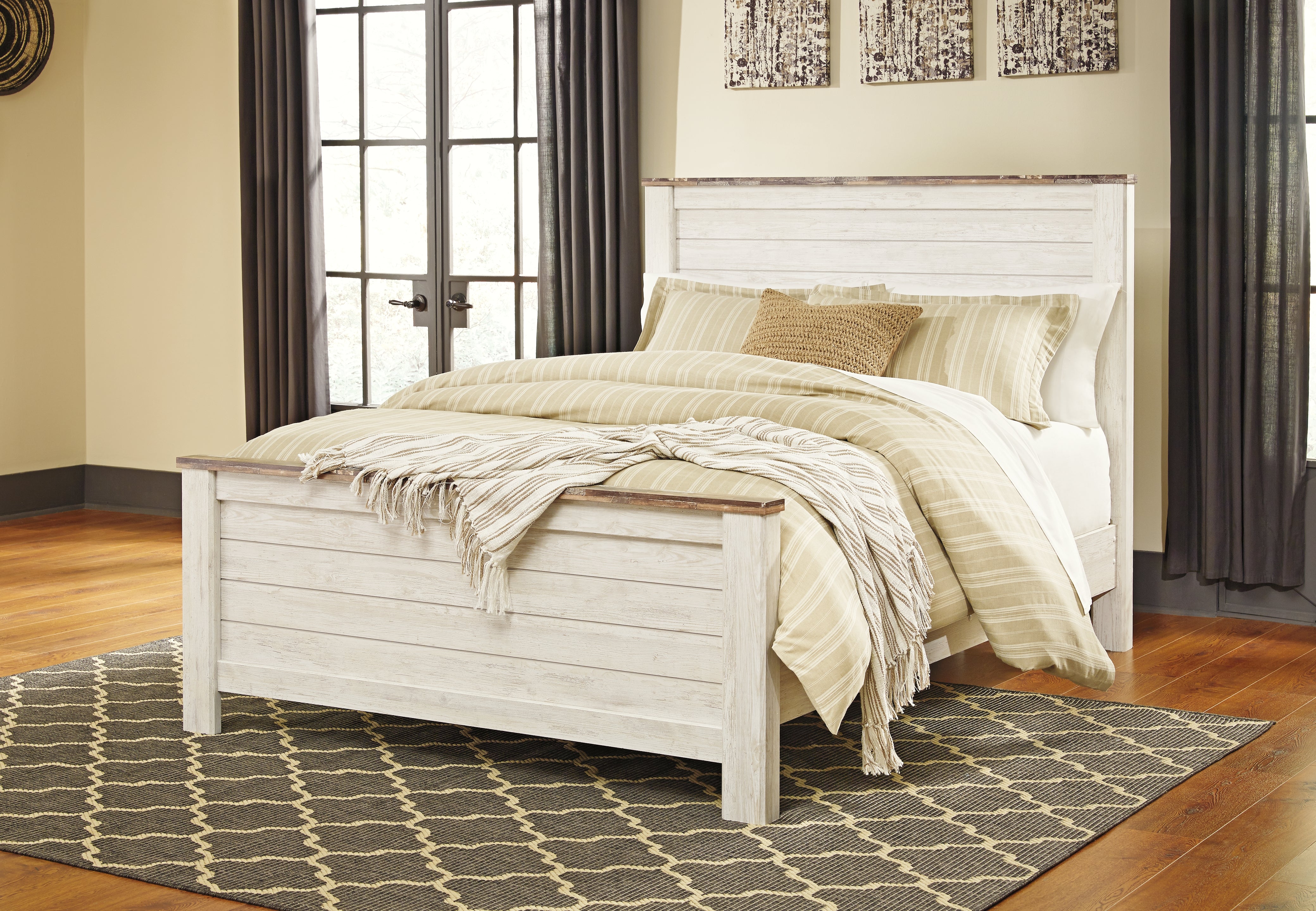 Best Deals Furniture - Ashley Furniture - Willowton King Panel Bed - King Panel Bed / Whitewash - B267B10