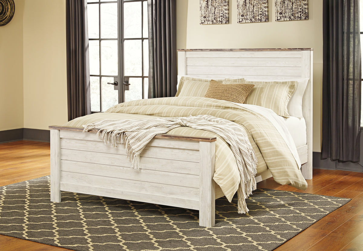 Best Deals Furniture - Ashley Furniture - Willowton King Panel Bed - King Panel Bed / Whitewash - B267B10