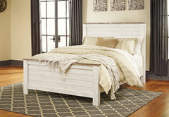 Best Deals Furniture - Ashley Furniture - Willowton King Panel Bed - King Panel Bed / Whitewash - B267B10