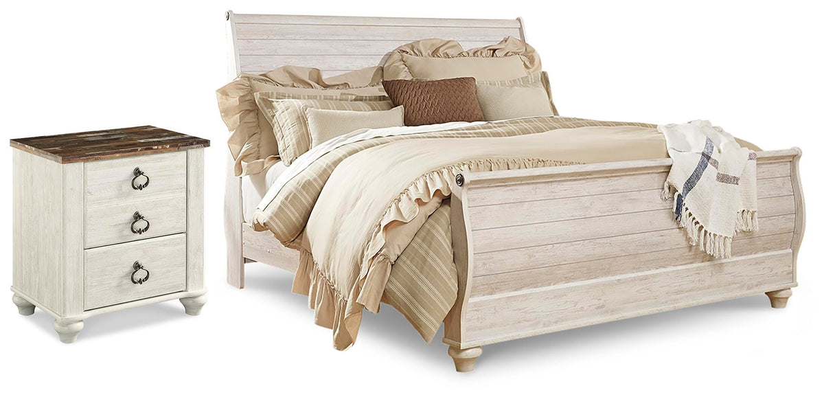 Best Deals Furniture - Ashley Furniture - Willowton King Sleigh Bed and Nightstand - King Sleigh Bed and Nightstand - B267B74