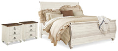 Best Deals Furniture - Ashley Furniture - Willowton King Sleigh Bed and 2 Nightstands - King Sleigh Bed and 2 Nightstands - B267B78