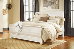Best Deals Furniture - Ashley Furniture - Willowton Queen Sleigh Bed - Queen Sleigh Bed / Whitewash - B267B4