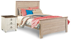 Best Deals Furniture - Ashley Furniture - Willowton Full Panel Bed and Nightstand - Full Panel Bed and Nightstand / Whitewash - B267B41