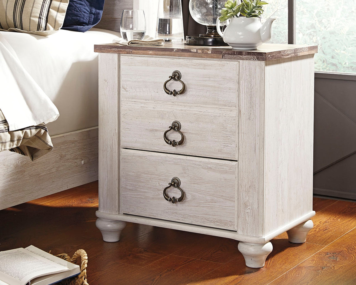 Best Deals Furniture - Ashley Furniture - Willowton Nightstand - Two Drawer Night Stand / Whitewash - B267-92