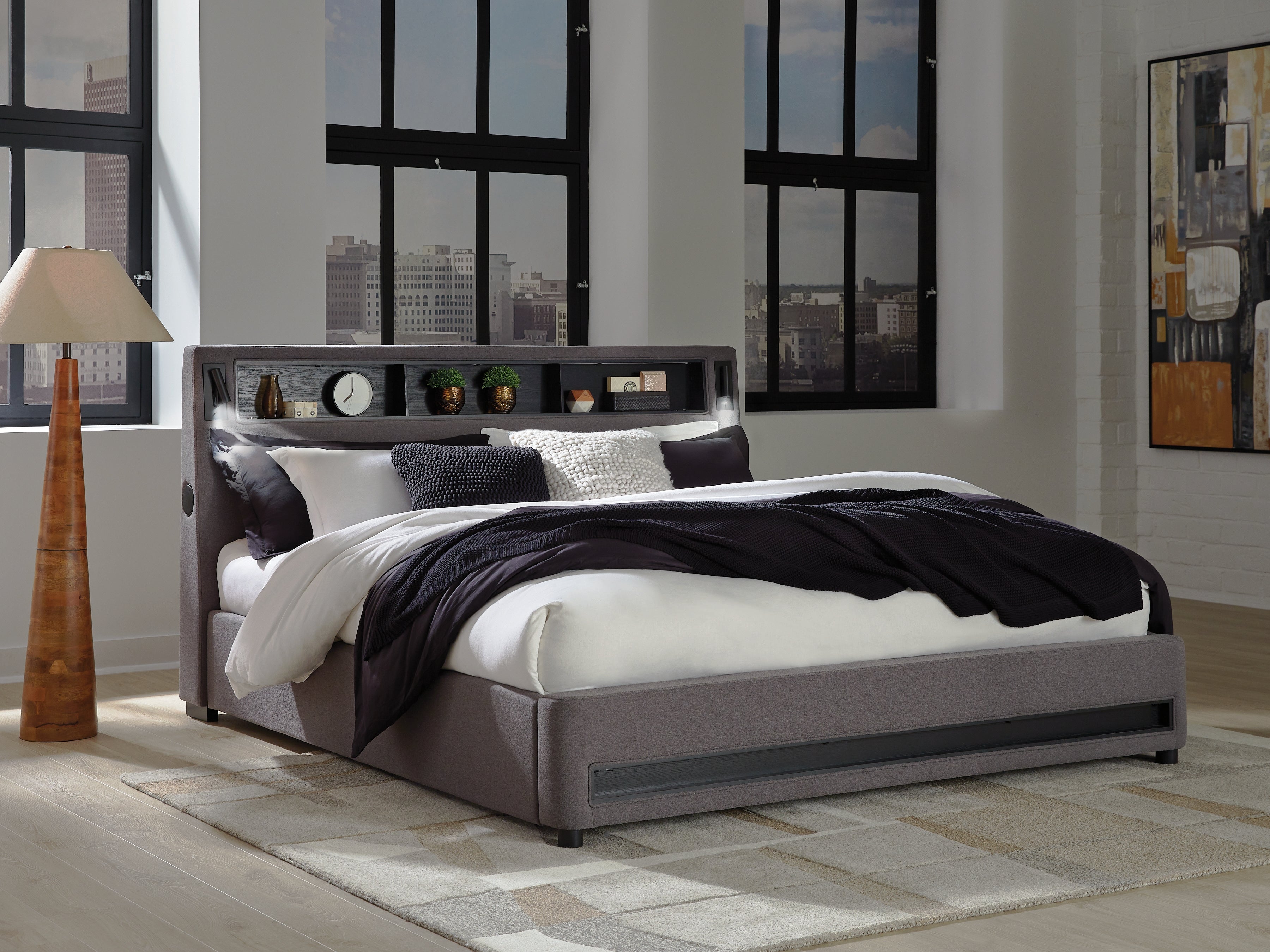 Best Deals Furniture - Ashley Furniture - Verishaw California King Upholstered Bed - California King Upholstered Bed / Gray - PCB2721B22