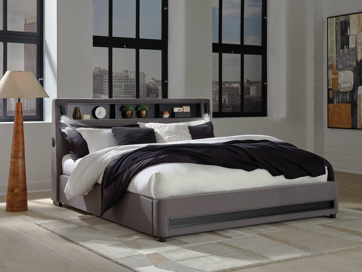 Best Deals Furniture - Ashley Furniture - Verishaw California King Upholstered Bed - California King Upholstered Bed / Gray - PCB2721B22