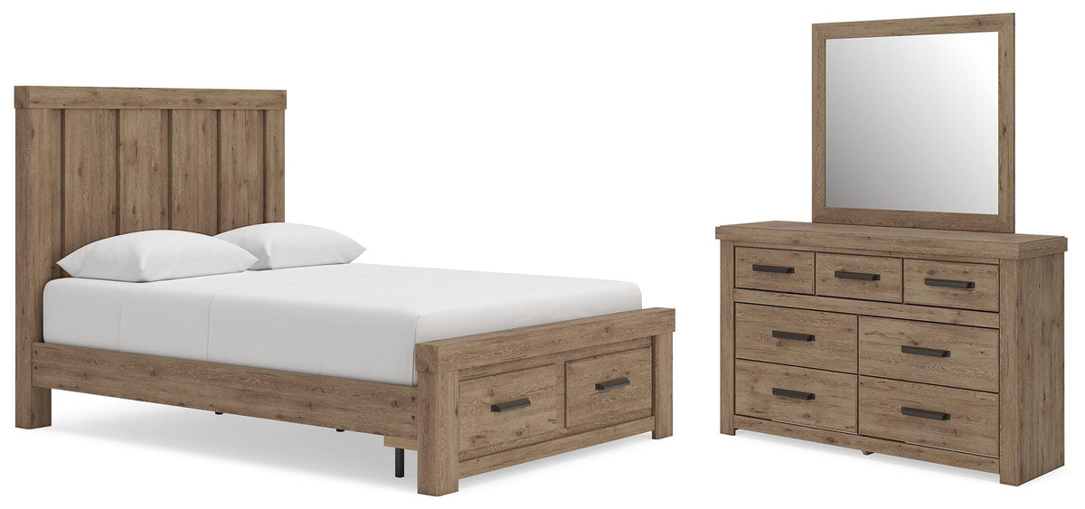 Best Deals Furniture - Ashley Furniture - Oliandon Queen Panel Storage Bed, Dresser and Mirror - Queen Panel Storage Bed, Dresser and Mirror - PCB2844B5