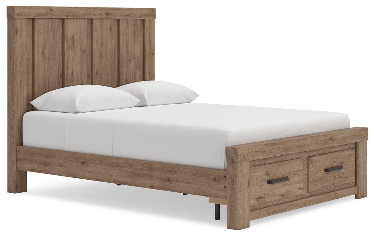 Best Deals Furniture - Ashley Furniture - Oliandon Queen Panel Storage Bed - Queen Panel Storage Bed / Light Brown - PCB2844B4