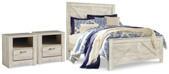 Best Deals Furniture - Ashley Furniture - Bellaby Queen Crossbuck Panel Bed and 2 Nightstands - Queen Crossbuck Panel Bed and 2 Nightstands / Whitewash - B331B16