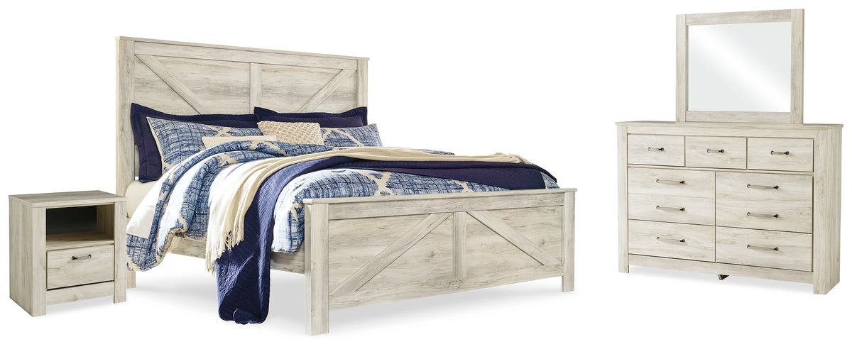 Best Deals Furniture - Ashley Furniture - Bellaby King Crossbuck Panel Bed, Dresser, Mirror, and Nightstand - King Crossbuck Panel Bed, Dresser, Mirror, and Nightstand - B331B15