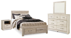 Best Deals Furniture - Ashley Furniture - Bellaby Queen Panel Storage Bed, Dresser, Mirror and Nightstand - Queen Panel Storage Bed, Dresser, Mirror and Nightstand / Whitewash - B331B11