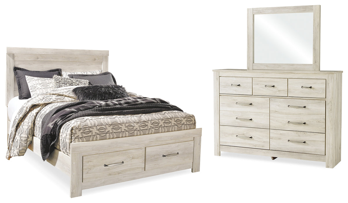 Best Deals Furniture - Ashley Furniture - Bellaby Queen Panel Storage Bed, Dresser and Mirror - Queen Panel Storage Bed, Dresser and Mirror / Whitewash - B331B5