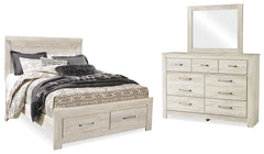Best Deals Furniture - Ashley Furniture - Bellaby Queen Panel Storage Bed, Dresser and Mirror - Queen Panel Storage Bed, Dresser and Mirror / Whitewash - B331B5