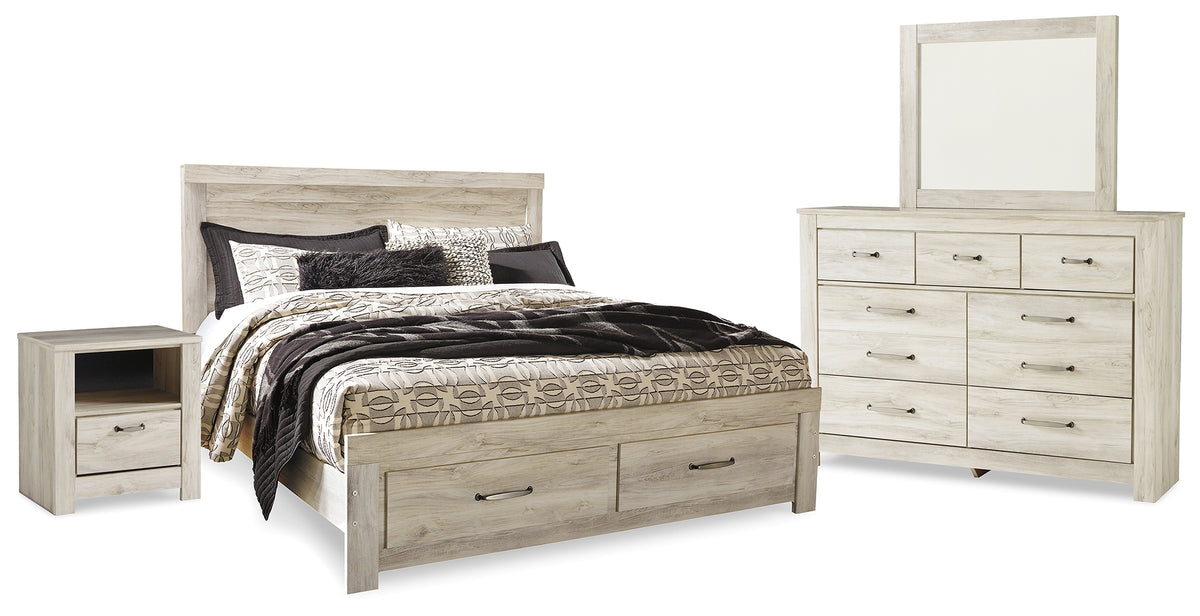 Best Deals Furniture - Ashley Furniture - Bellaby King Panel Storage Bed, Dresser, Mirror and Nightstand - King Panel Storage Bed, Dresser, Mirror and Nightstand / Whitewash - B331B12