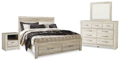 Best Deals Furniture - Ashley Furniture - Bellaby King Panel Storage Bed, Dresser, Mirror and Nightstand - King Panel Storage Bed, Dresser, Mirror and Nightstand / Whitewash - B331B12