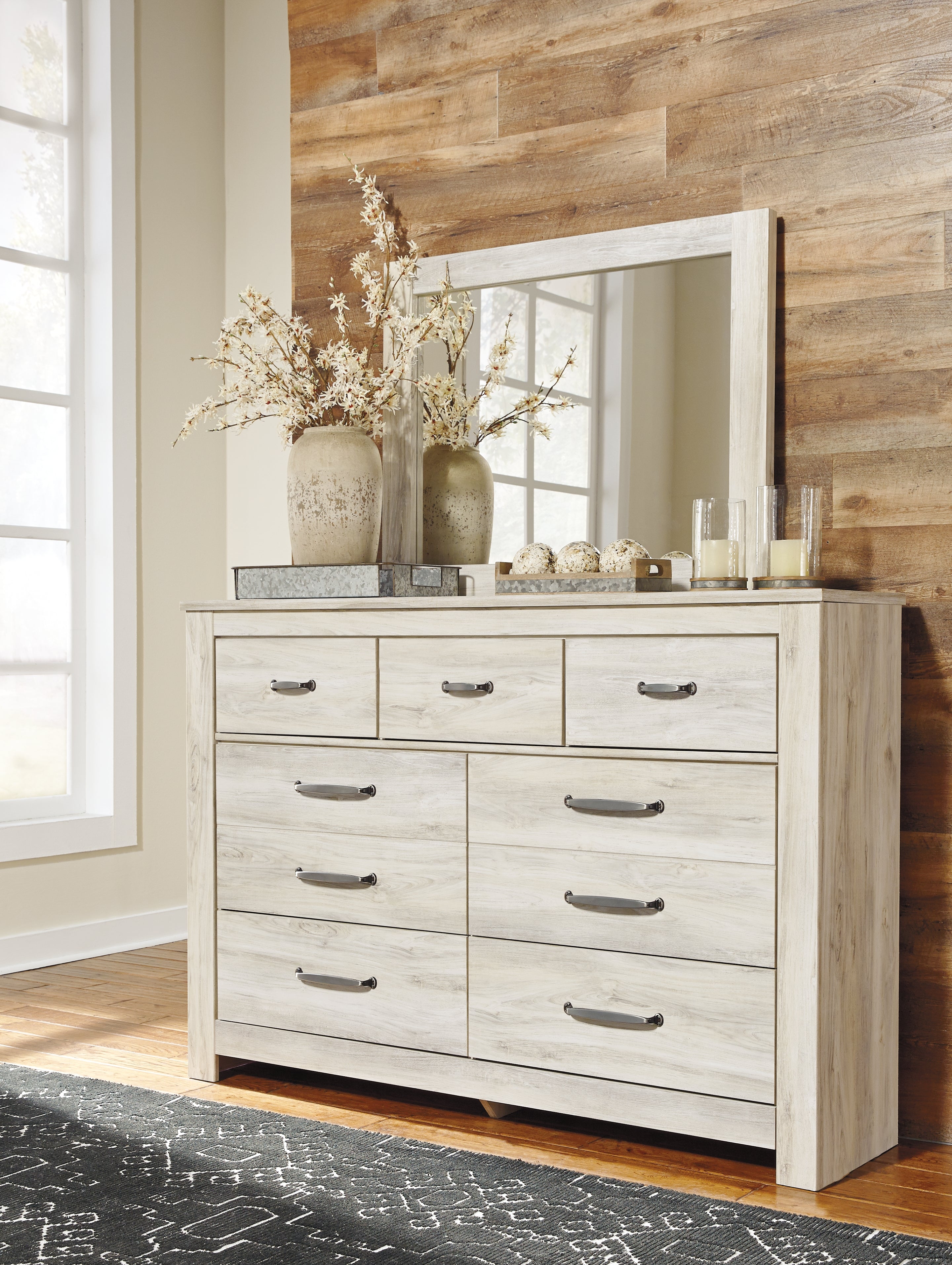 Best Deals Furniture - Ashley Furniture - Bellaby Dresser and Mirror - Dresser and Mirror / Whitewash - B331B1