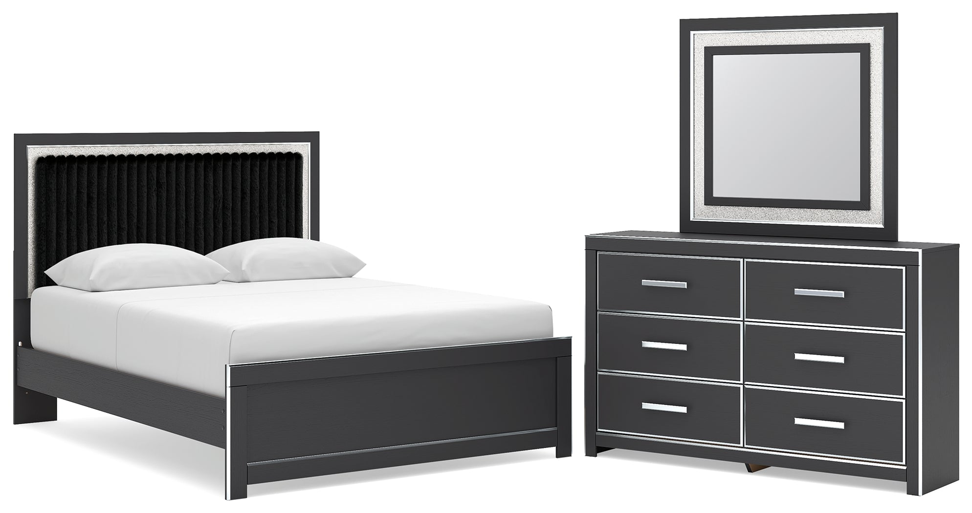 Best Deals Furniture - Ashley Furniture - Zuraleus Queen Upholstered Panel Platform Bed, Dresser and Mirror - Queen Upholstered Panel Platform Bed, Dresser and Mirror - PCB3380B3