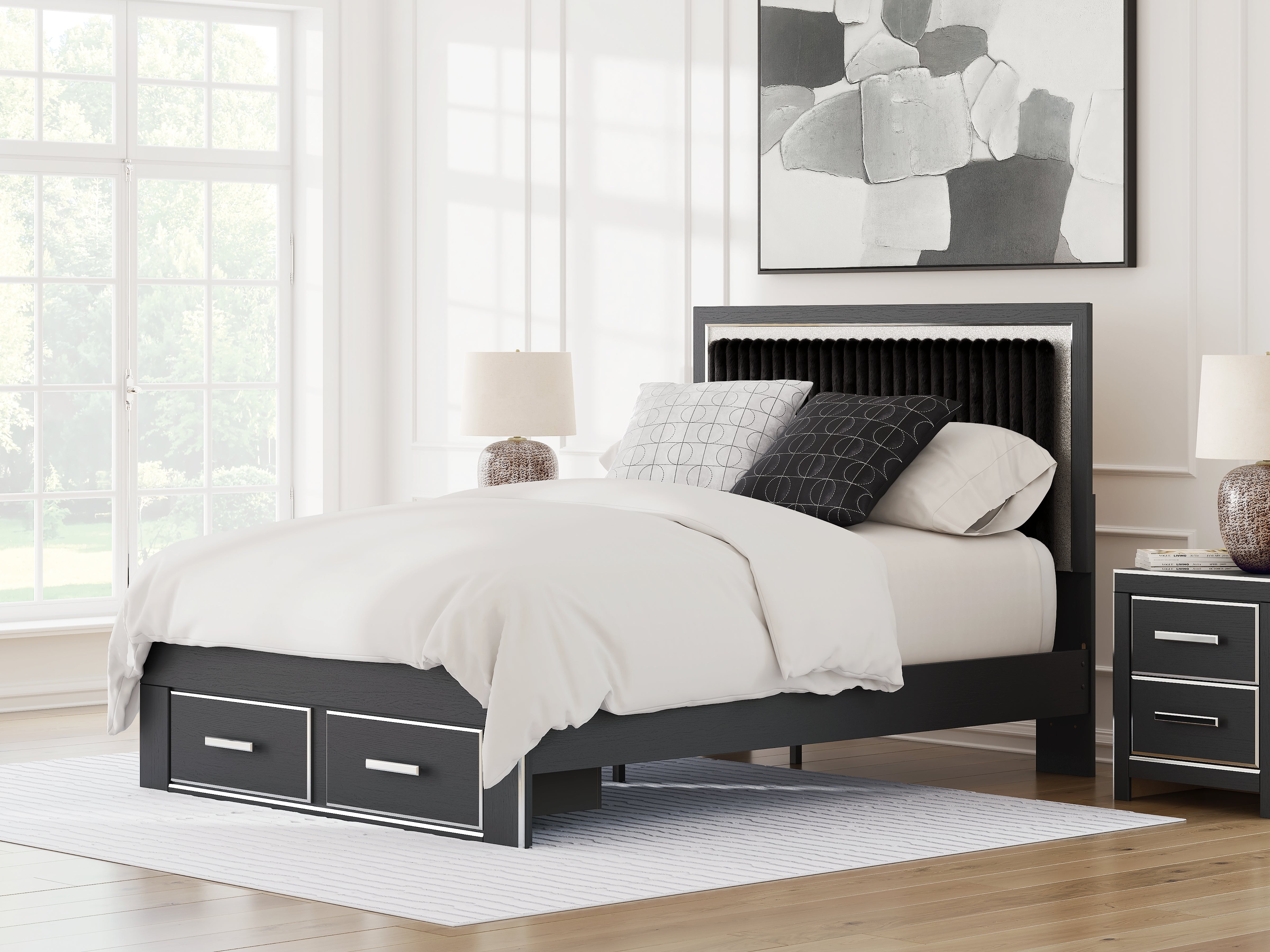 Best Deals Furniture - Ashley Furniture - Zuraleus Queen Upholstered Panel Storage Bed - Queen Upholstered Panel Storage Bed / Black - PCB3380B4