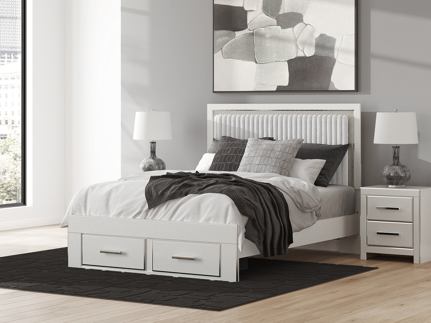 Best Deals Furniture - Ashley Furniture - Zuraleus Queen Upholstered Panel Storage Bed - Queen Upholstered Panel Storage Bed / White - PCB3381B4