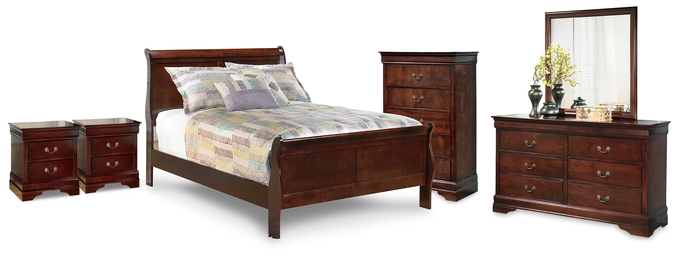 Best Deals Furniture - Ashley Furniture - Alisdair Full Sleigh Bed, Dresser, Mirror, Chest and 2 Nightstands - Full Sleigh Bed, Dresser, Mirror, Chest and 2 Nightstands - B376B37