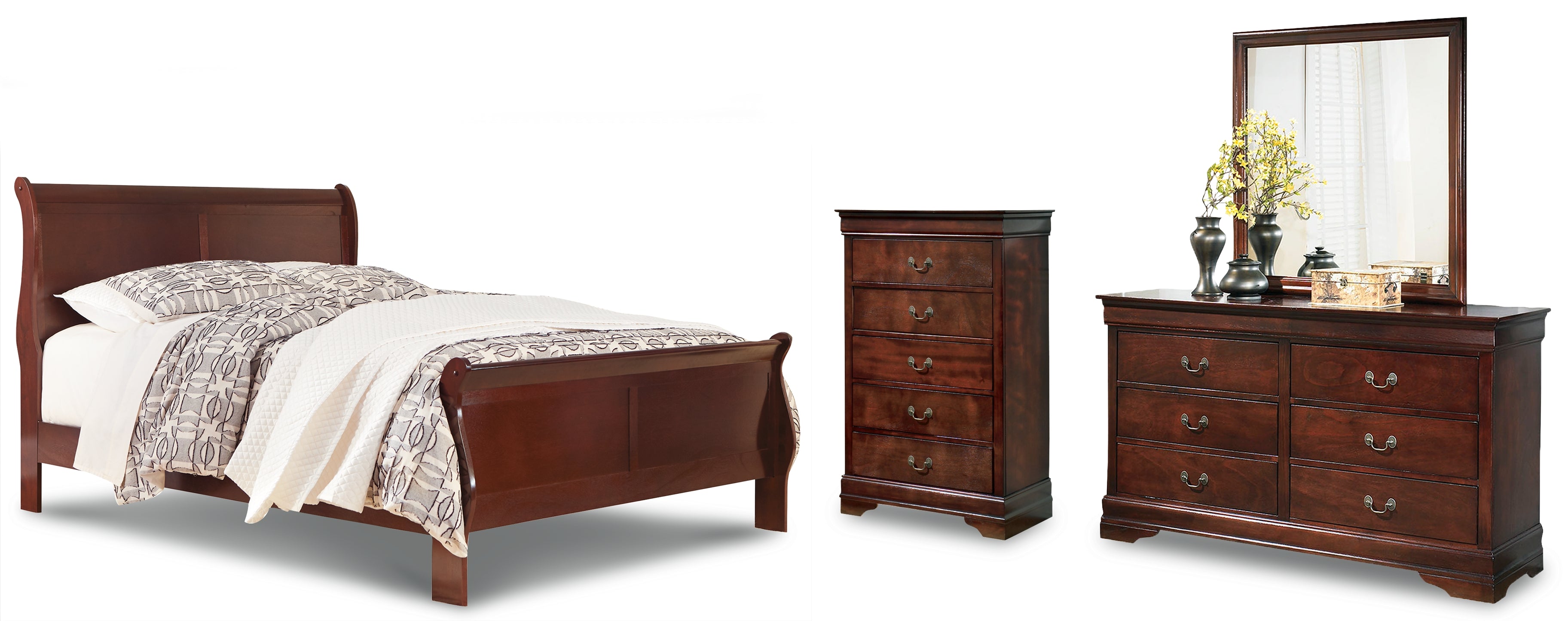 Best Deals Furniture - Ashley Furniture - Alisdair Queen Sleigh Bed, Dresser, Mirror, and Chest - Queen Sleigh Bed, Dresser, Mirror, and Chest - B376B15