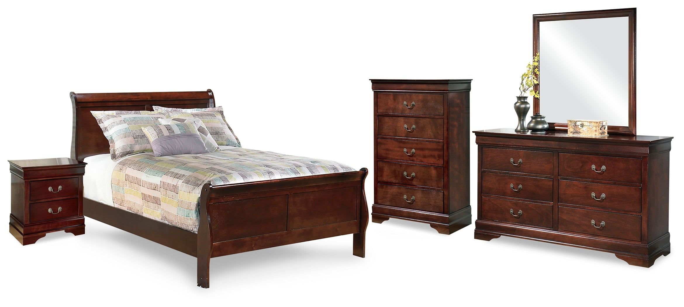 Best Deals Furniture - Ashley Furniture - Alisdair Full Sleigh Bed, Dresser, Mirror, Chest and Nightstand - Full Sleigh Bed, Dresser, Mirror, Chest and Nightstand - B376B19