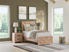 Best Deals Furniture - Ashley Furniture - Sanginlane Bedroom - Twin Panel Bed / Tan - B3787B2