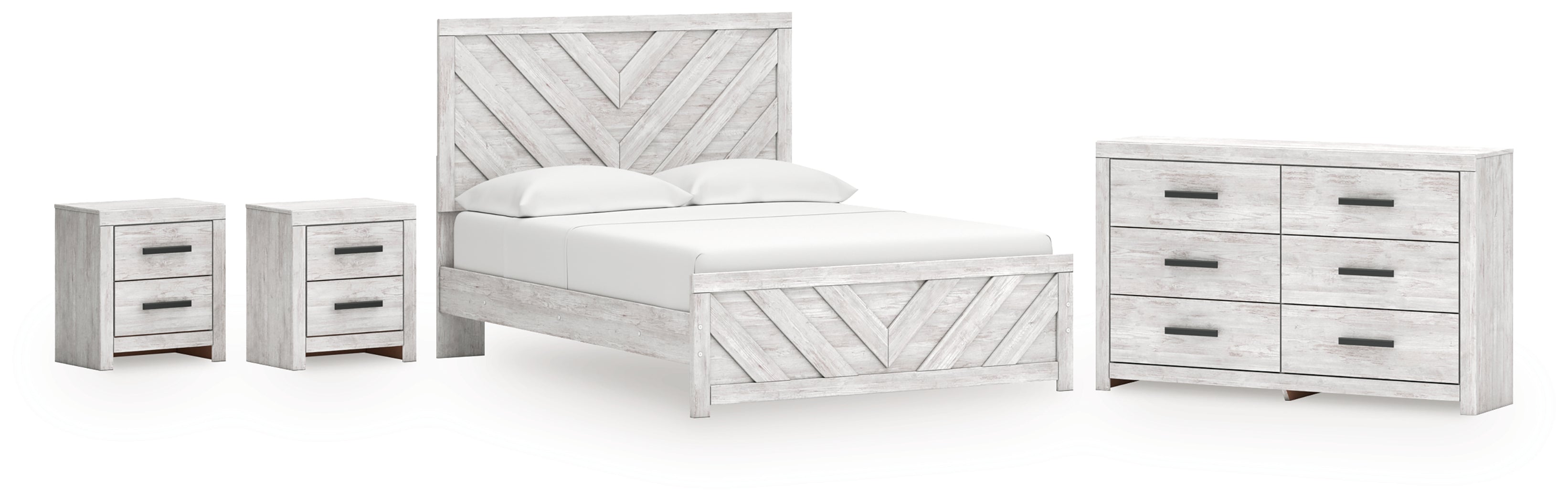 Best Deals Furniture - Ashley Furniture - Cayboni Queen Panel Bed - Queen Panel Bed, Dresser and 2 Nightstands / Whitewash - B3788B13
