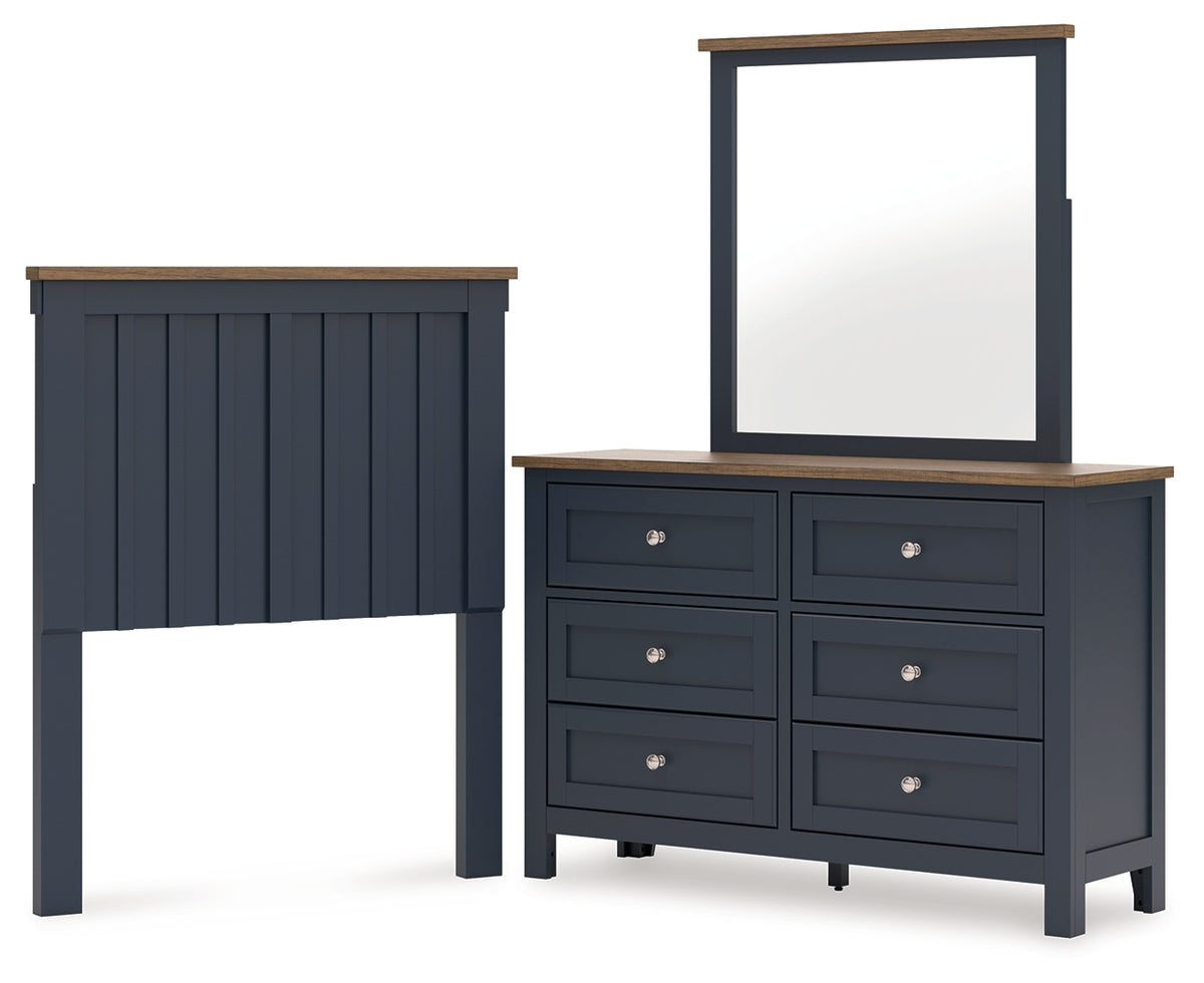 Best Deals Furniture - Ashley Furniture - Landocken Twin Panel Headboard, Dresser and Mirror - Twin Panel Headboard, Dresser and Mirror / Brown/Blue - B414B13