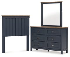 Best Deals Furniture - Ashley Furniture - Landocken Twin Panel Headboard, Dresser and Mirror - Twin Panel Headboard, Dresser and Mirror / Brown/Blue - B414B13